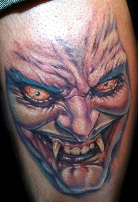 Evan Olin - Full color creepy vampire tattoo--won Tattoo of the Day on Friday at the Painful Pleasures Rock&Ink Tattoo Expo in Maine!