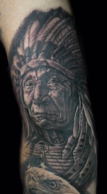Shane Baker - Black and Gray Indian Chef Tattoo