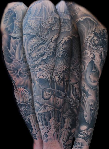 Black and Grey Nautical Sleeve by Shane Baker : Tattoos