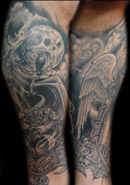 Shane Baker - angel/demon Leg sleeve pt2
