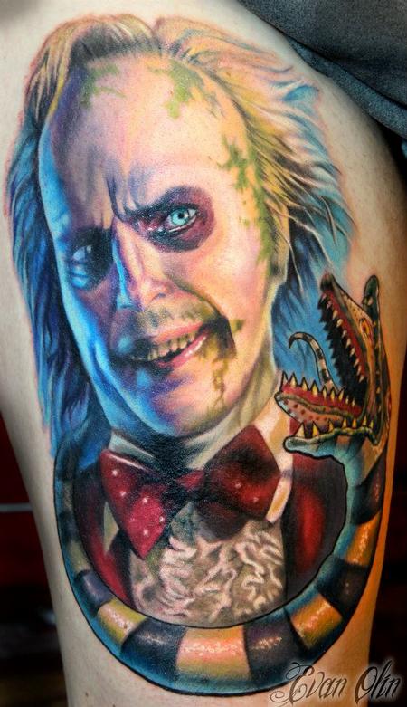 Evan Olin - Full color Michael Keaton Beetlejuice Tattoo