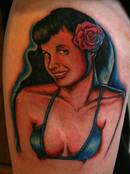 Mike Ledoux - Betty Page Pin Up Full color Tattoo