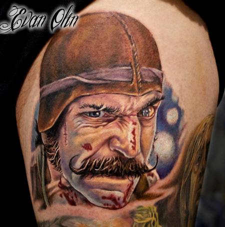 Evan Olin - Bill the Butcher color portrait tattoo from Gangs of New York