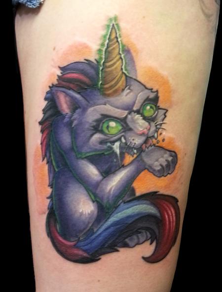 PowerLine Tattoo : Tattoos : Shane Baker : The Caticorn (cat unicorn)