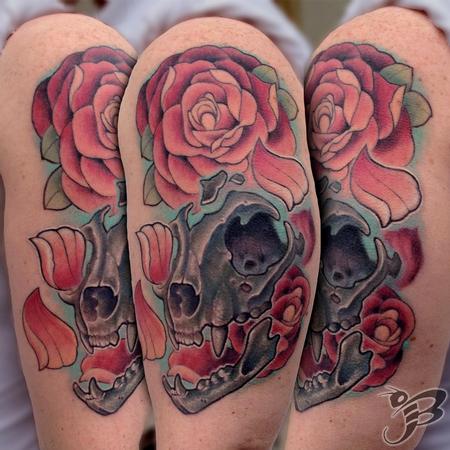 Jay Blackburn - New school cat skull with roses