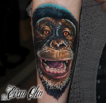 Evan Olin - Full Color Realistic Chimpanzee Tattoo