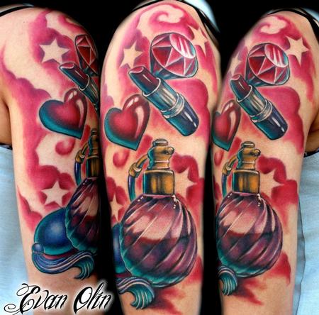 Evan Olin - Full color girly girl half sleeve tattoo