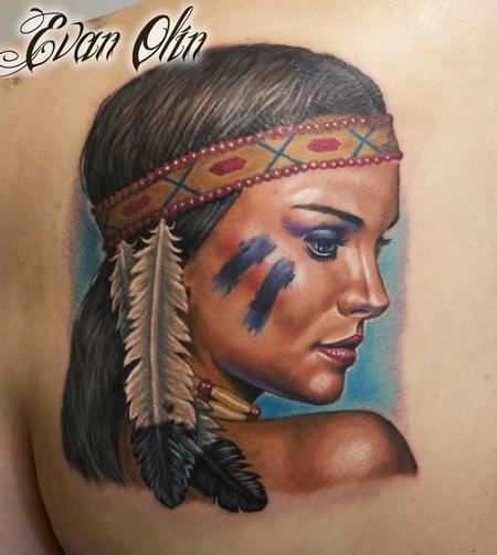 Evan Olin - Full color realistic Natalie Portman inspired Indian girl tattoo