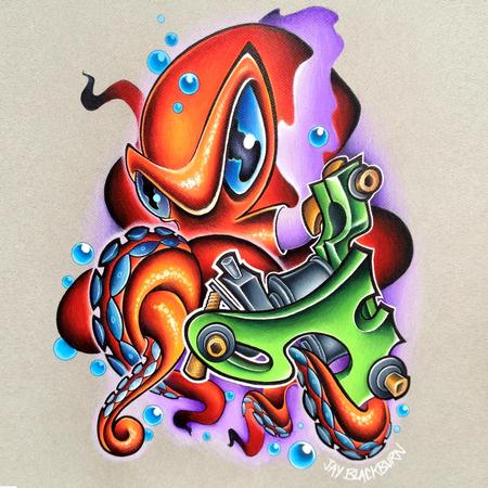 Tattoos - New school colored pencil octopus and Orpahan Irons Stymi2 tattoo machine - 79938