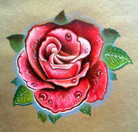 Tattoos - Full color new school animated rose - 59870