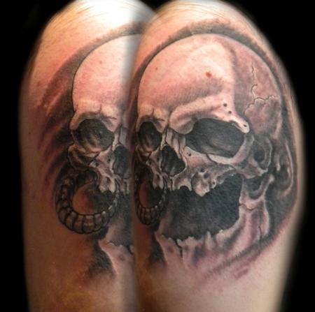 Shane Baker - Black and Gray Skull Tattoo