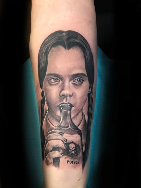 PowerLine Tattoo : Tattoos : Mike Romasco : Wednesday Addams PowerLine Tattoo : Tattoos : Mike Romasco : Wednesday Addams