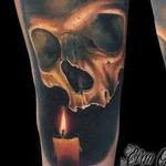 Tattoos - Full color realistic skull and candle tattoo - 113547