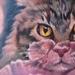 Tattoos - Full color painterly realistic Maine coon cat and peony flower tattoo - 89158