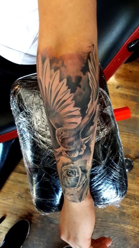 Tattoos - Rose & dove bird - 134410