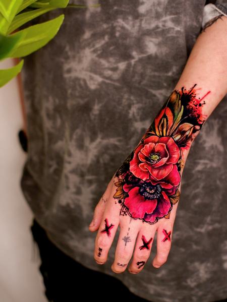 Tattoos - Watercolor Rose Hand Tattoo - 143091