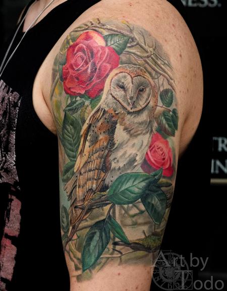 Tattoos - Owl and Roses - 123512