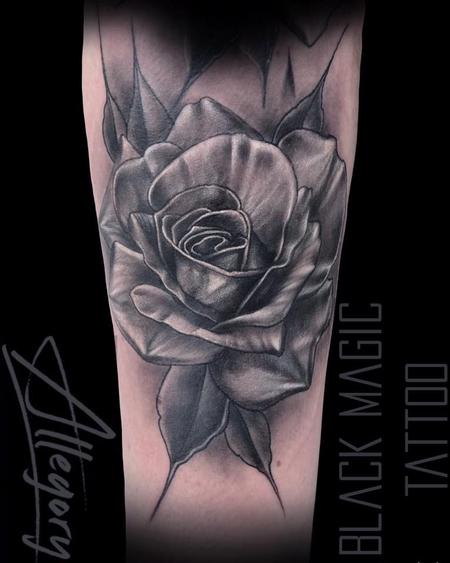 Tattoos - Black and Gray Rose - 129294