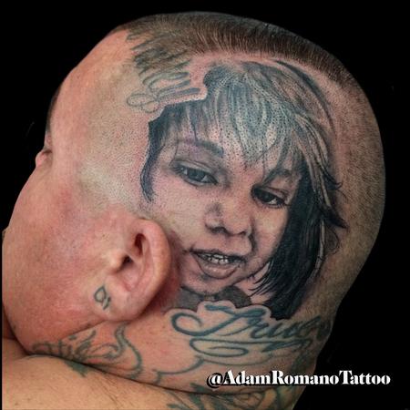 Tattoos - Daughter's portrait on head. - 129298