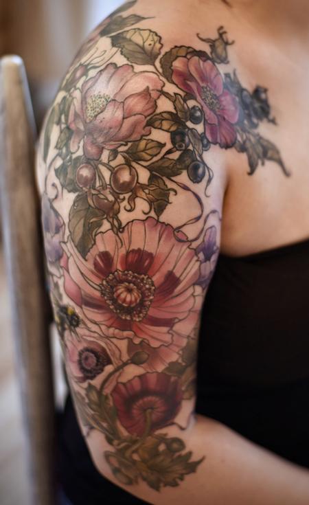 Tattoos - vintage poppy rose hip tattoo - 141013