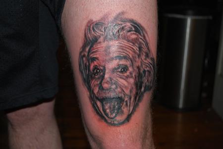 Tattoos - Black and Grey Albert Einstein Portrait Tattoo - 64568