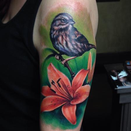 Tattoos - Bird and Flower Tatto - 85722