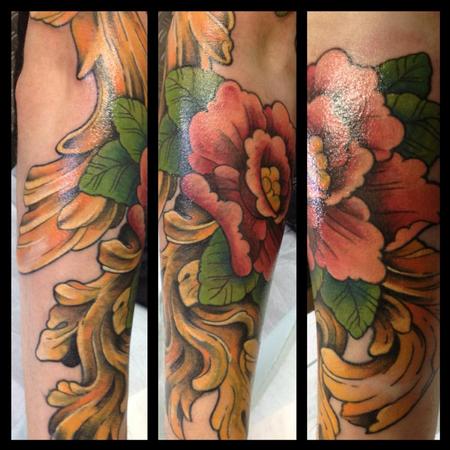 Tattoos - romantic flower cover a tribal phoenix - 82341