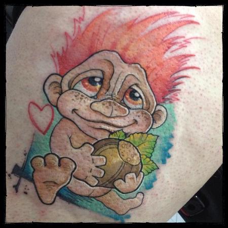 Tattoos - baby ginger troll with a nut - 102444