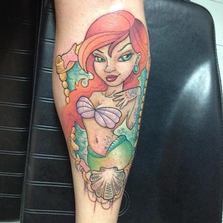 color tattooed mermaid pinup