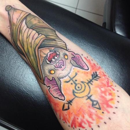color bat forearm tattoo