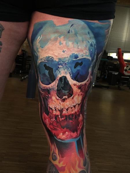 Tattoos - Red White and Blue Skull Tattoo - 140184