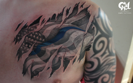 Tattoos - American Flag Back the Blue Tattoo - 126691