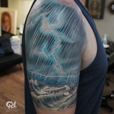 Tattoos - Lightning and Ocean Tattoo - 128415