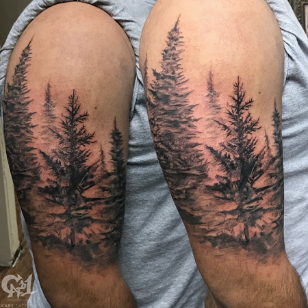 Tattoos - Pine Tree Forest Half-Sleeve Tattoo - 125286