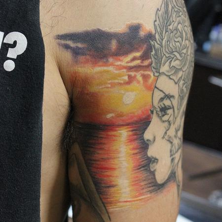 Tattoos - Vivid Sunset and Ocean On A Sleeve - 117689