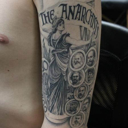 Tattoos - Healed Anarchists of Chicago Illustration from 1886 with swapped faces from U.S history.  - 119445