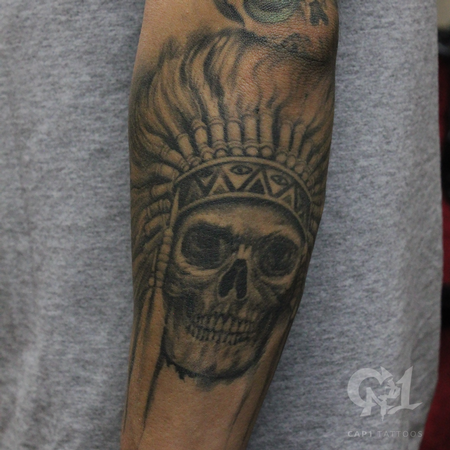 Tattoos - Native American Skull Tattoo - 123118