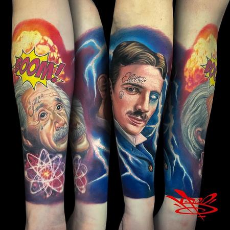 Tattoos - Einstein and Tesla Electric Tattoo - 144105