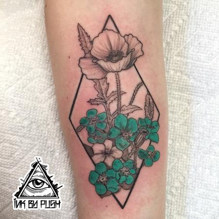 Tattoos - Stipple and Color Flowers Tattoo - 117072