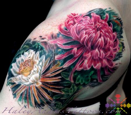 Tattoos - view 2 flowers on shoulder and upper arm - 117103