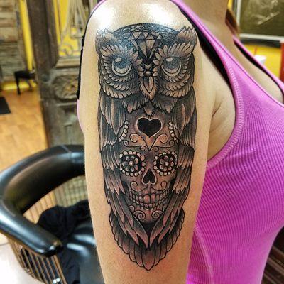 Tattoos - owl sugar skull tattoo - 133101