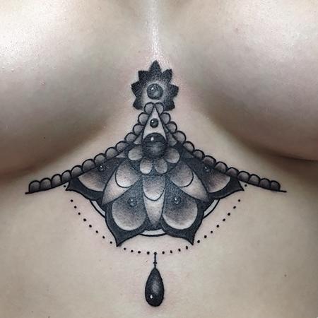 Tattoos - Black and Grey Sternum Mandala - 116873