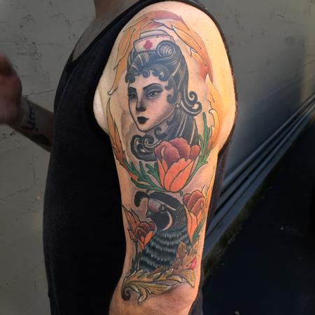 Tattoos - Nurse and Quail with Filigree - 125651