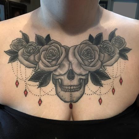 Tattoos - Black and Grey Skull and Roses (Healed) - 126316