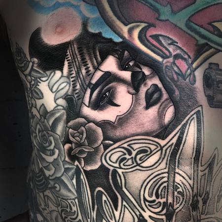 Tattoos - Black and Grey Chola clown gap filla - 129431