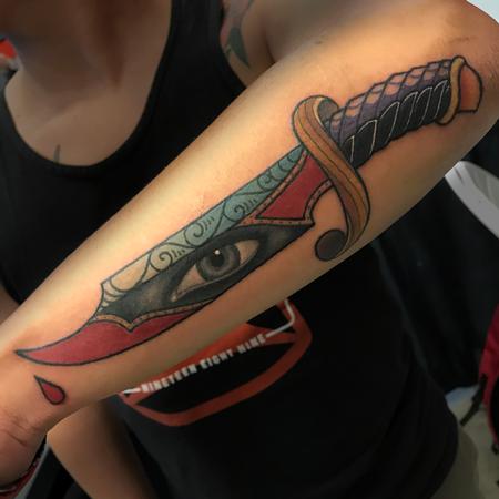 Tattoos - Traditional Dagger with Realistic Eye - 129443