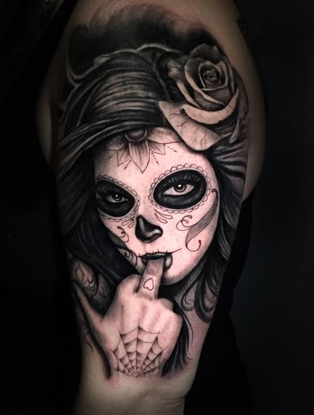 Tattoos - BLACK AND GREY DAY OF THE DEAD GIRL - 132342