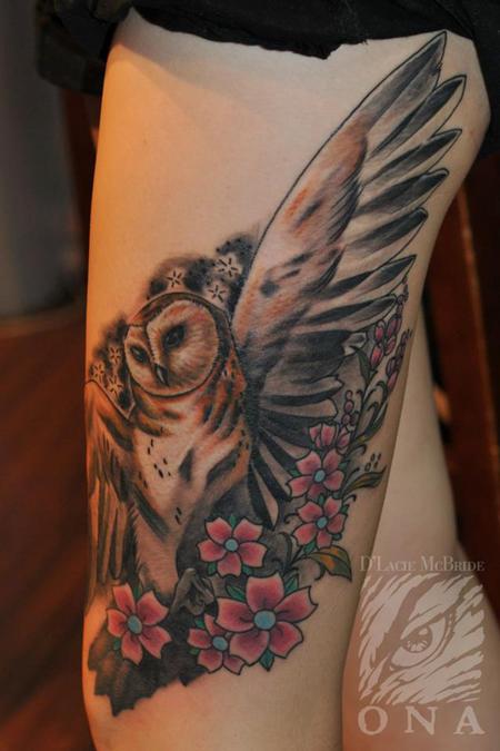 Tattoos - Owl & flowers tattoo - 84451