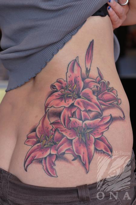 Tattoos - Stargazer lily pink flower tattoo - 84462