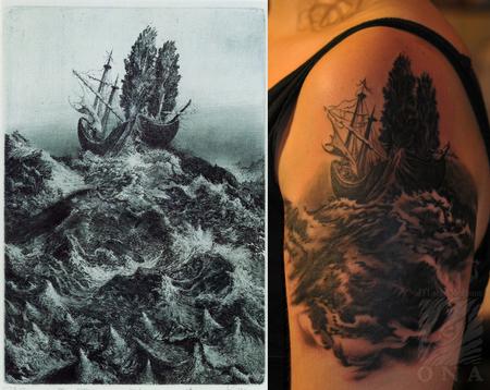 Tattoos - Brunovsky etching black and grey tattoo - 84464